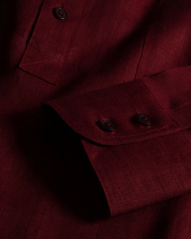Hollington chemise lin col mao bordeaux pur
