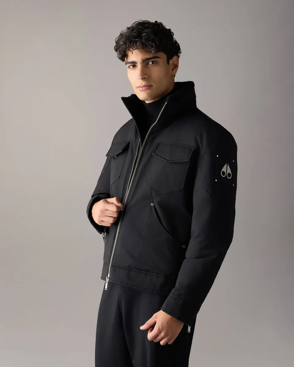 Moose Knuckles Falcon veste trucker duvet noir taille courte