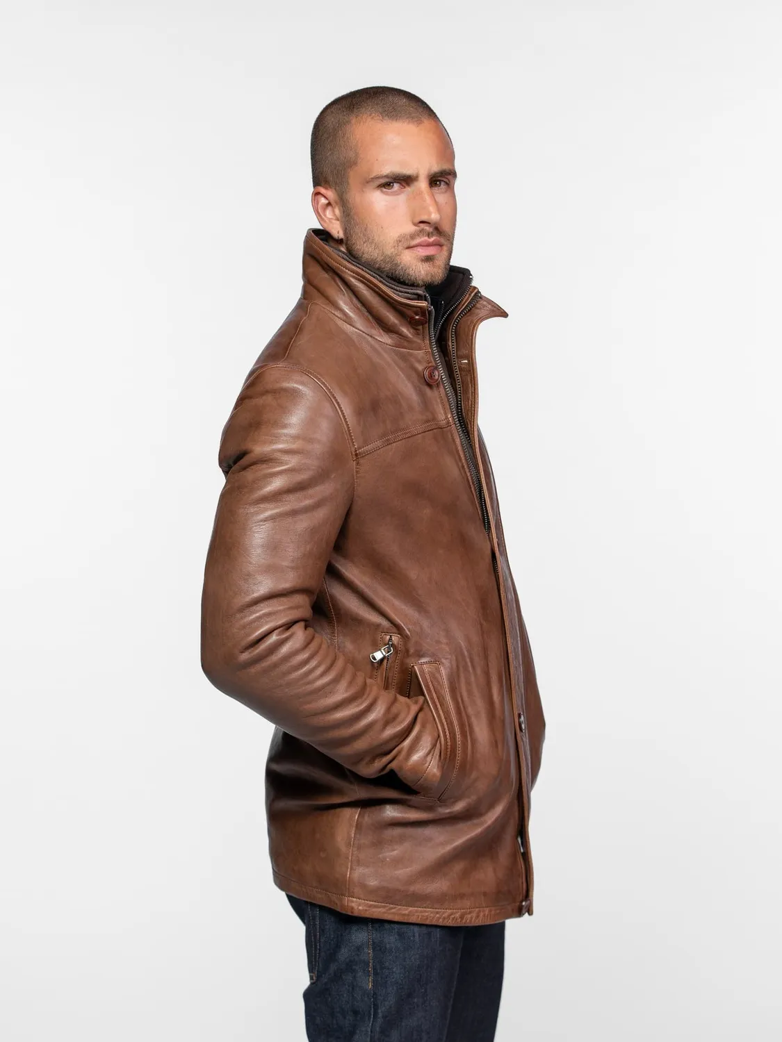 DAYTONA Tyler veste cuir agneau noir col montant