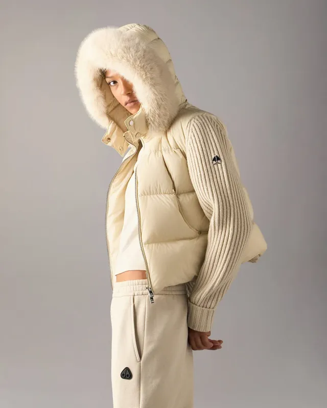 Moose Knuckles Everest Hybrid doudoune femme albâtre manches tricot