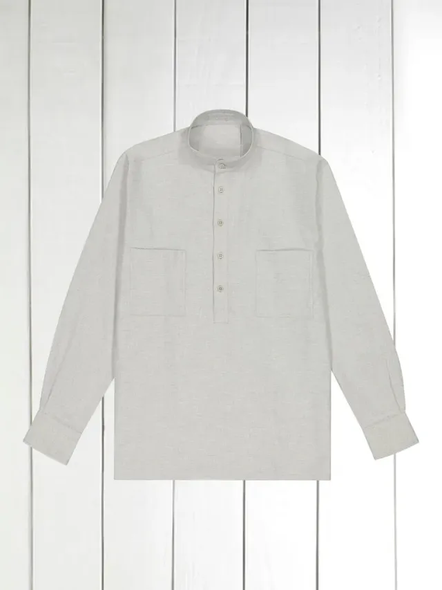 Hollington chemise col mao coton gratté gris clair