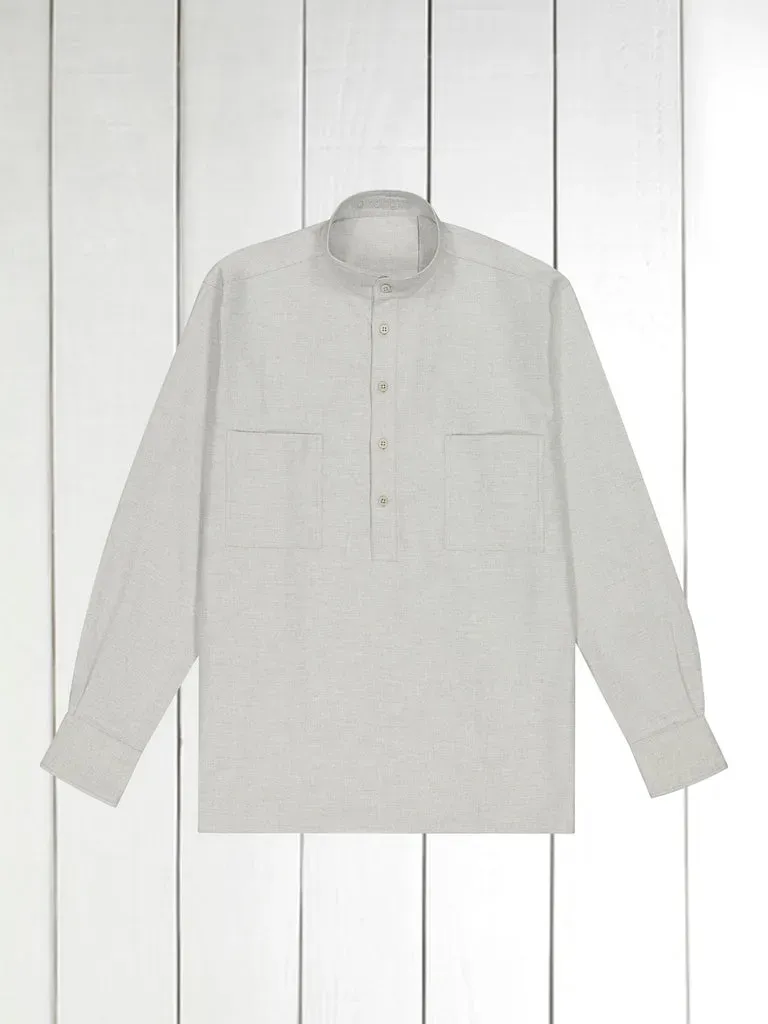 Hollington chemise col mao coton gratté gris clair