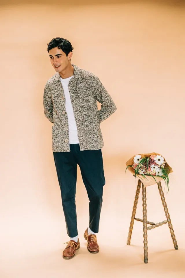 Soubacq Bleu Fiori veste lin fleurs