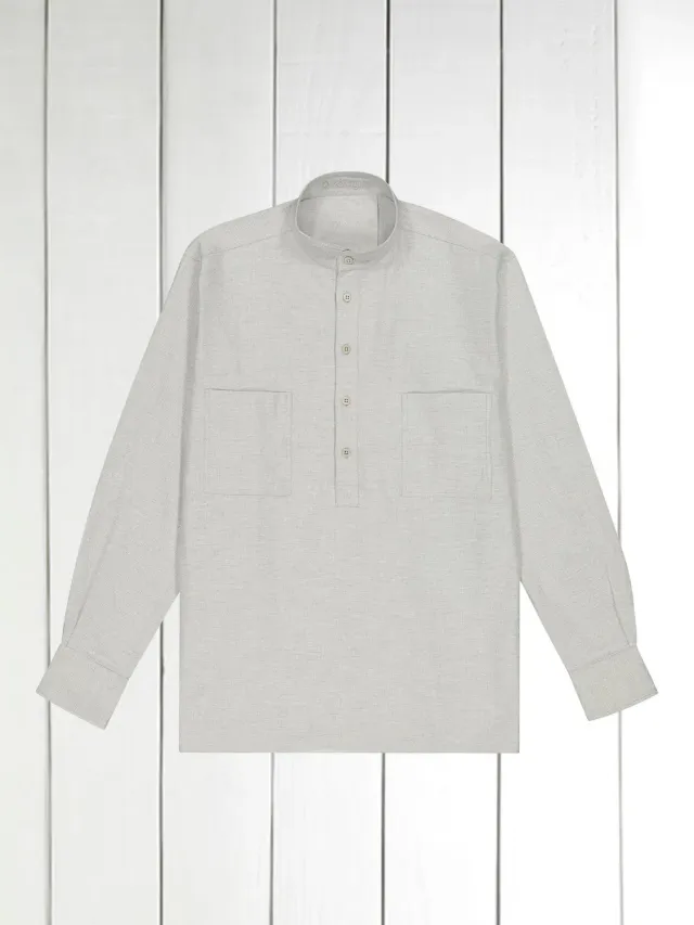 Hollington chemise col mao coton brossé gris pâle 2XL