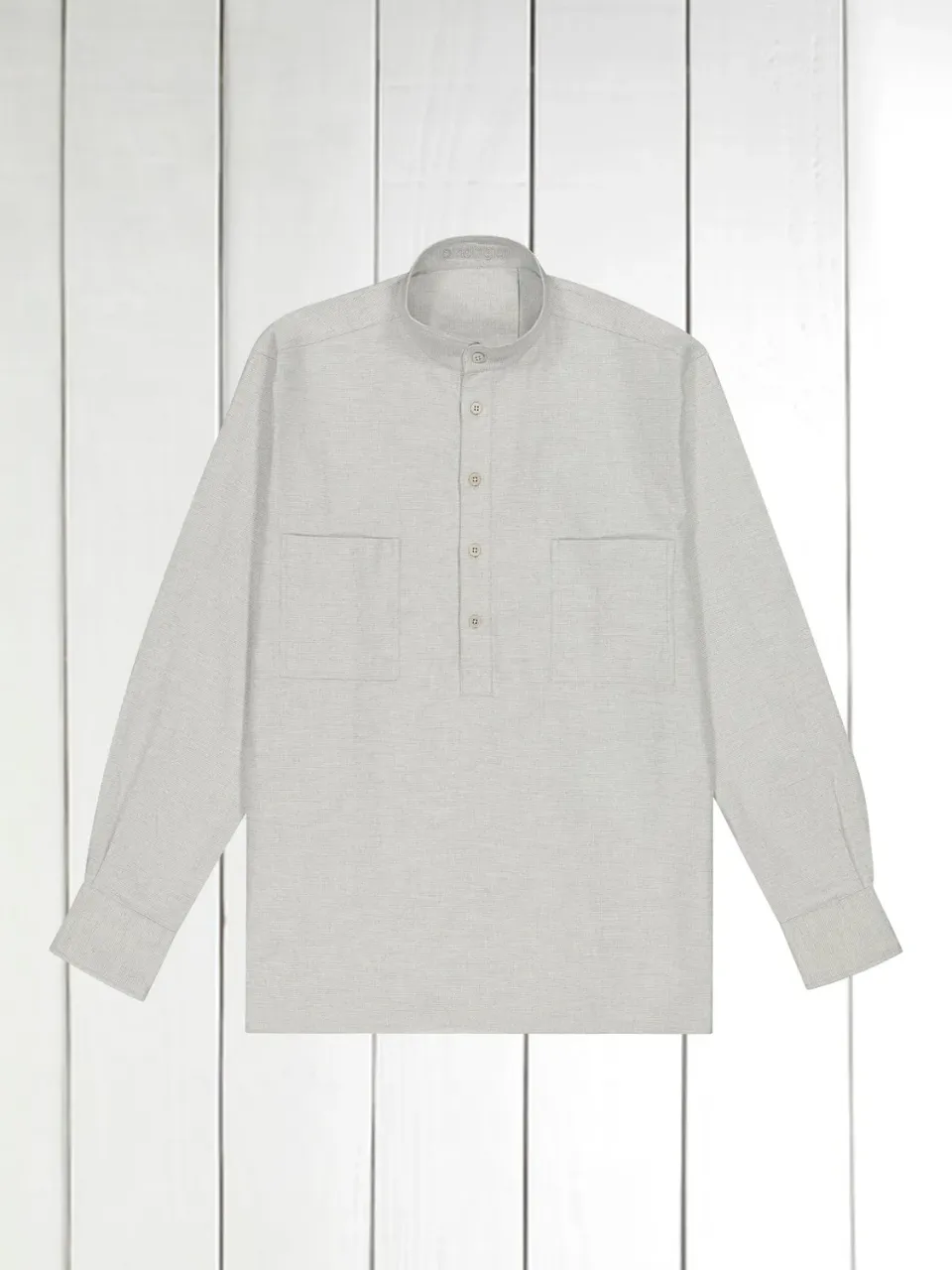 Hollington chemise col mao coton brossé gris pâle 2XL