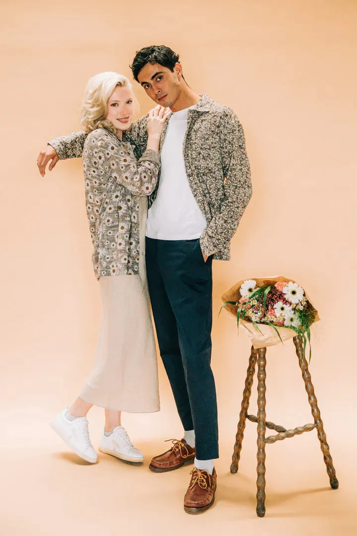 Soubacq Bleu Fiori veste lin fleurs