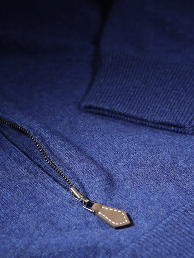Hollington Geelong blue indigo cardigan zippé laine