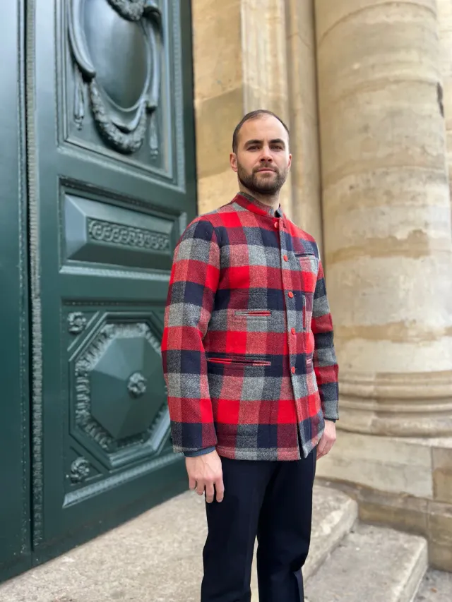 Hollington Architecte veste tweed carreaux rouges