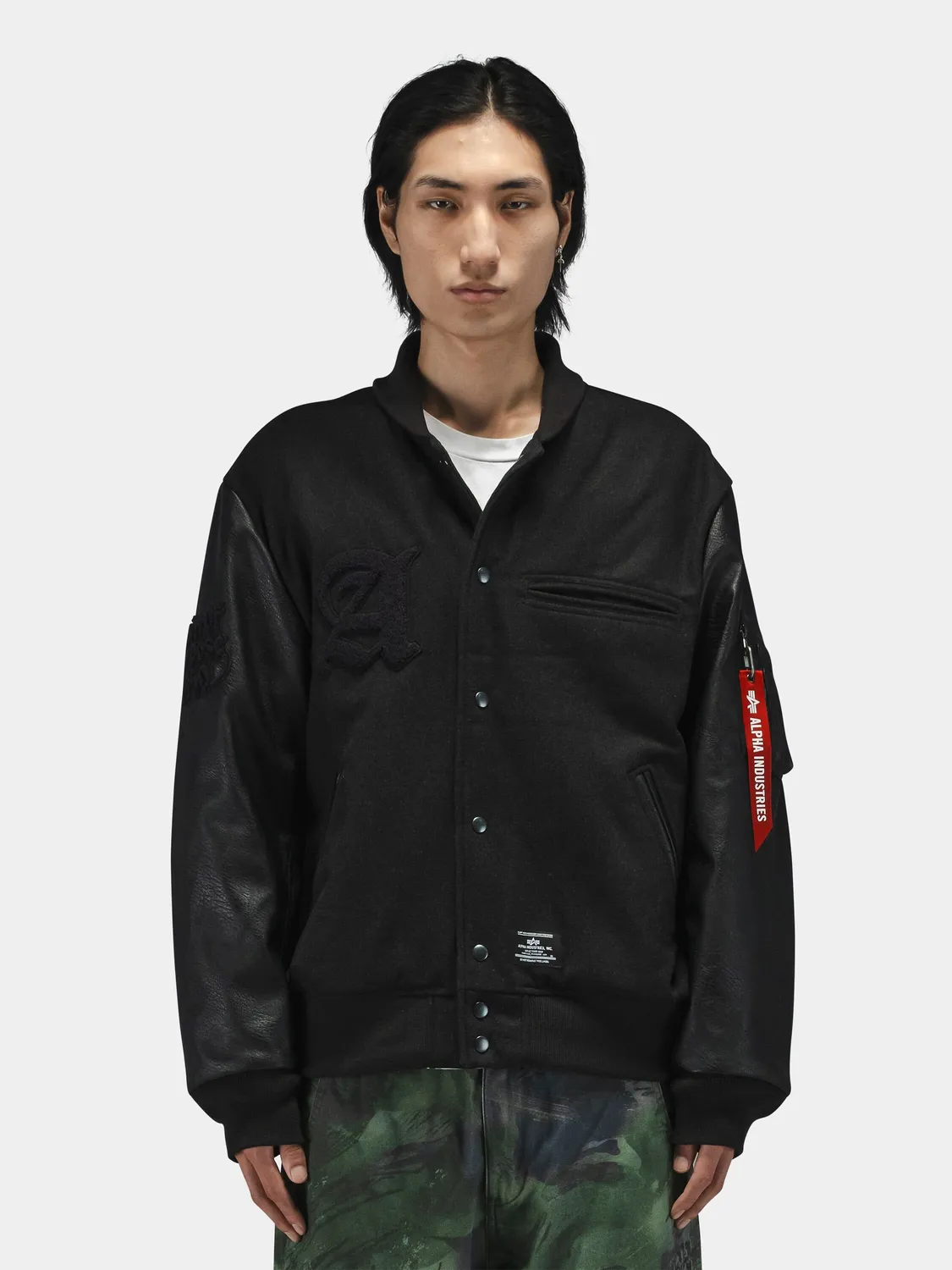 Alpha Industries Letterman blouson noir laine boutons-pression