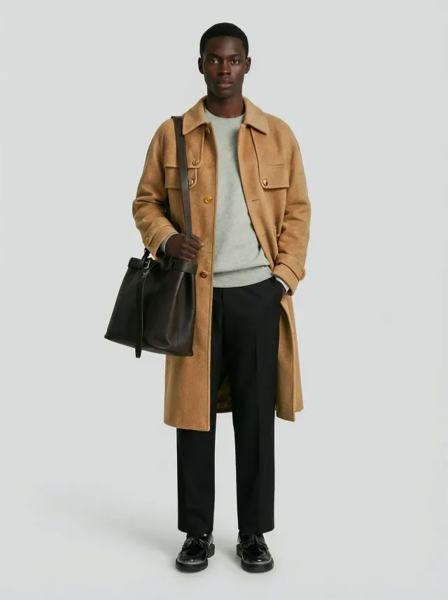 LEBRUN Trench camel cachemire droit
