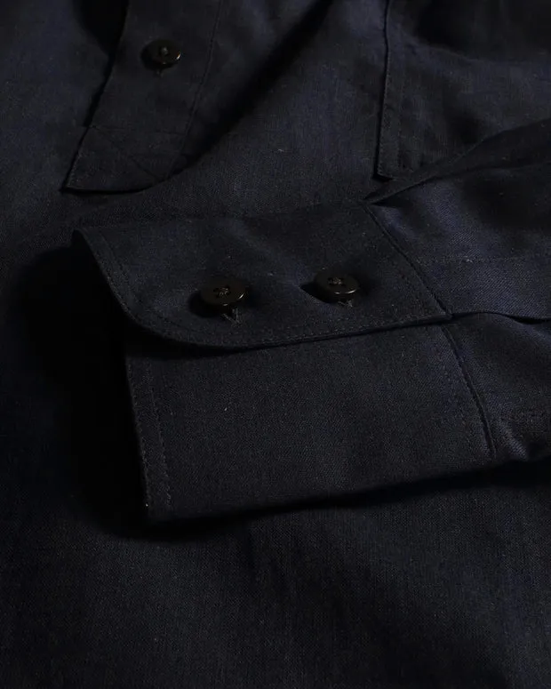 Hollington chemise col mao noire lin coton homme