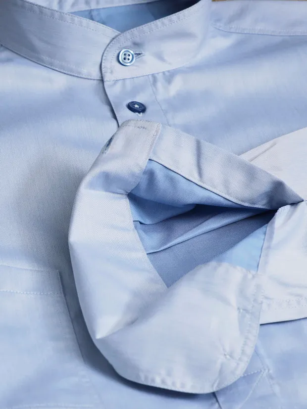 Hollington Luxury chemise coton col mao bleu ciel