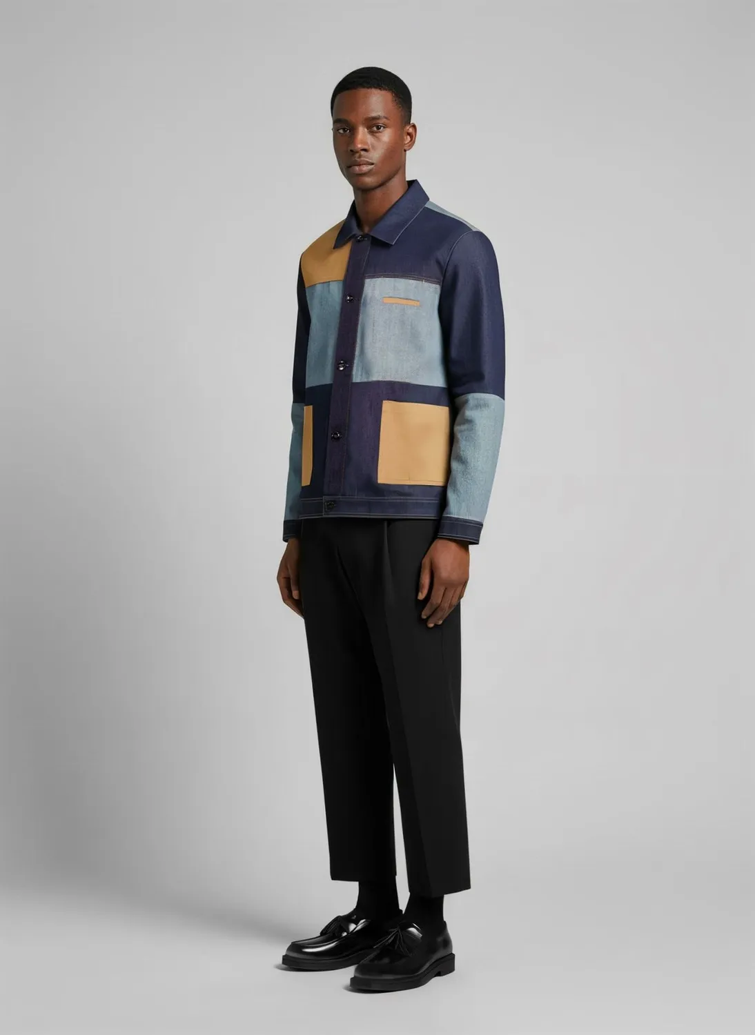 LEBRUN Worker Denim Gabardine Veste Patchwork