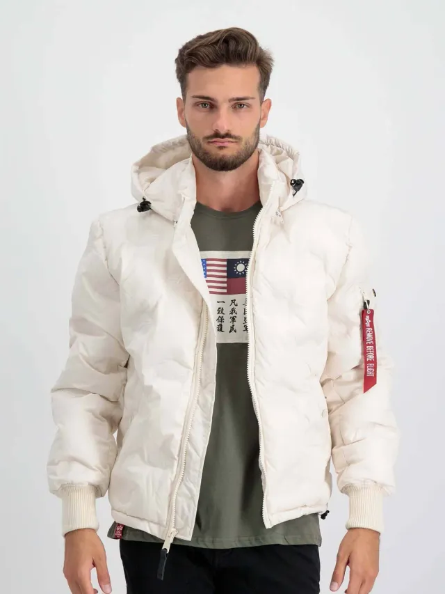 Alpha Industries Hooded Logo Puffer doudoune blanche matelassée