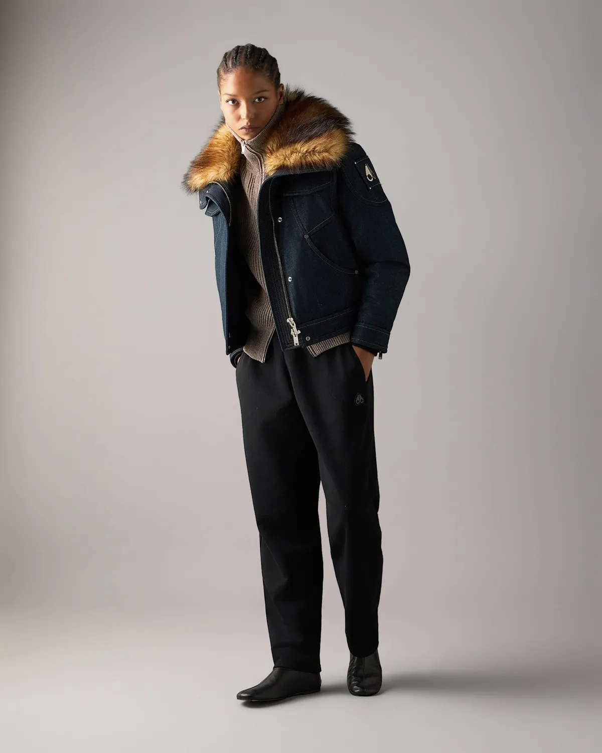Moose Knuckles Frontier veste jean denim matelassée duvet
