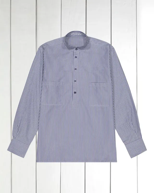 HOLLINGTON chemise col mao rayures bleu royal coton luxe