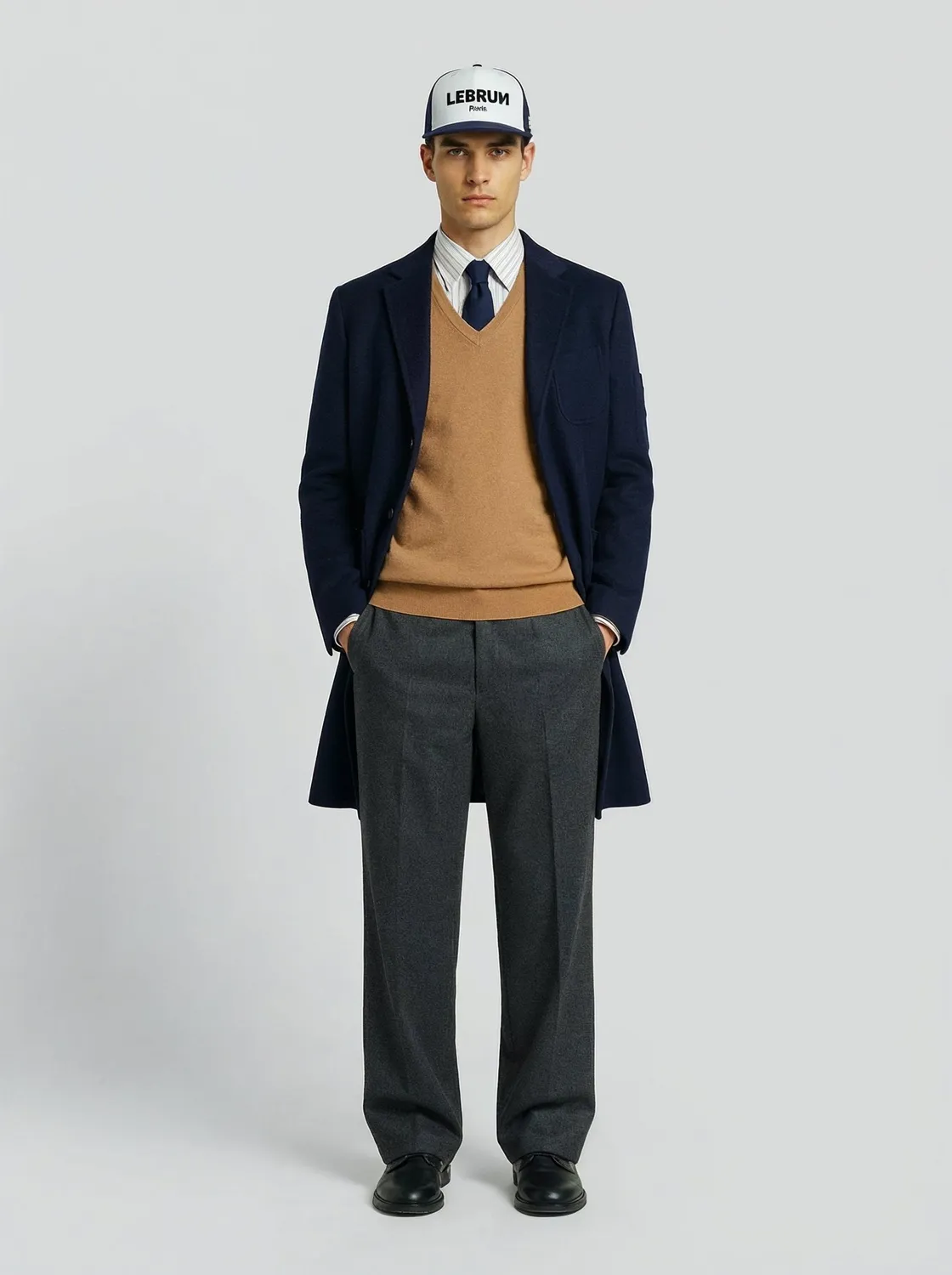 Lebrun Manteau Laine Cachemire Bleu Homme Coupe Ajustée