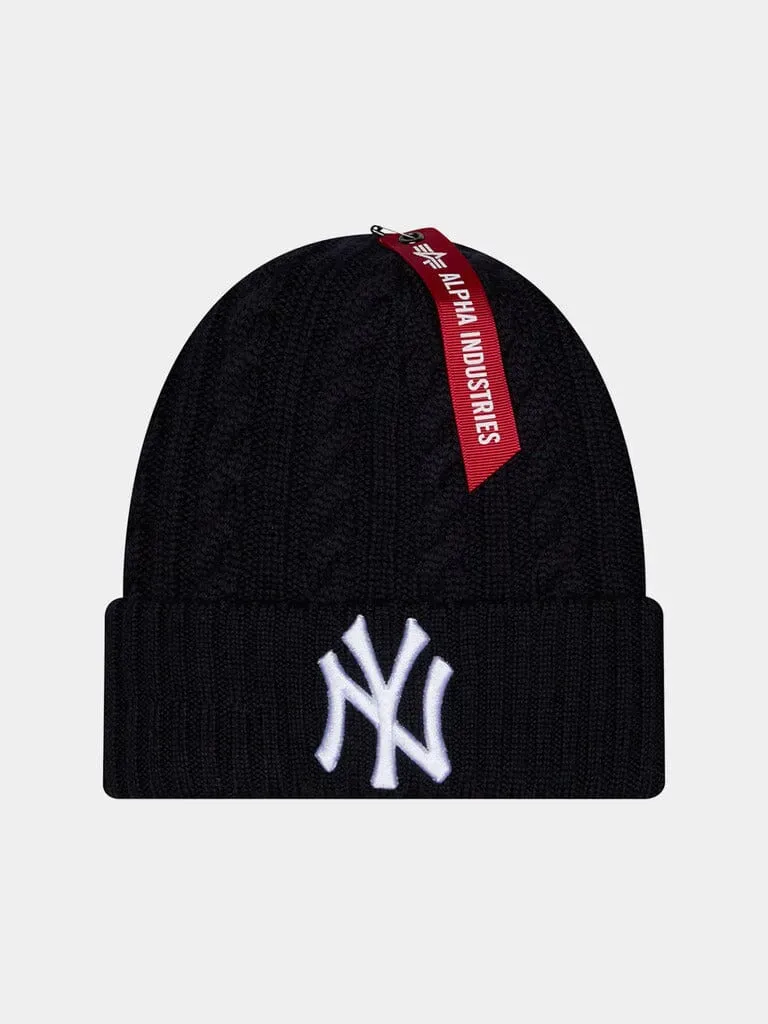 Alpha Industries Yankees Cable Knit bonnet navy 100% laine