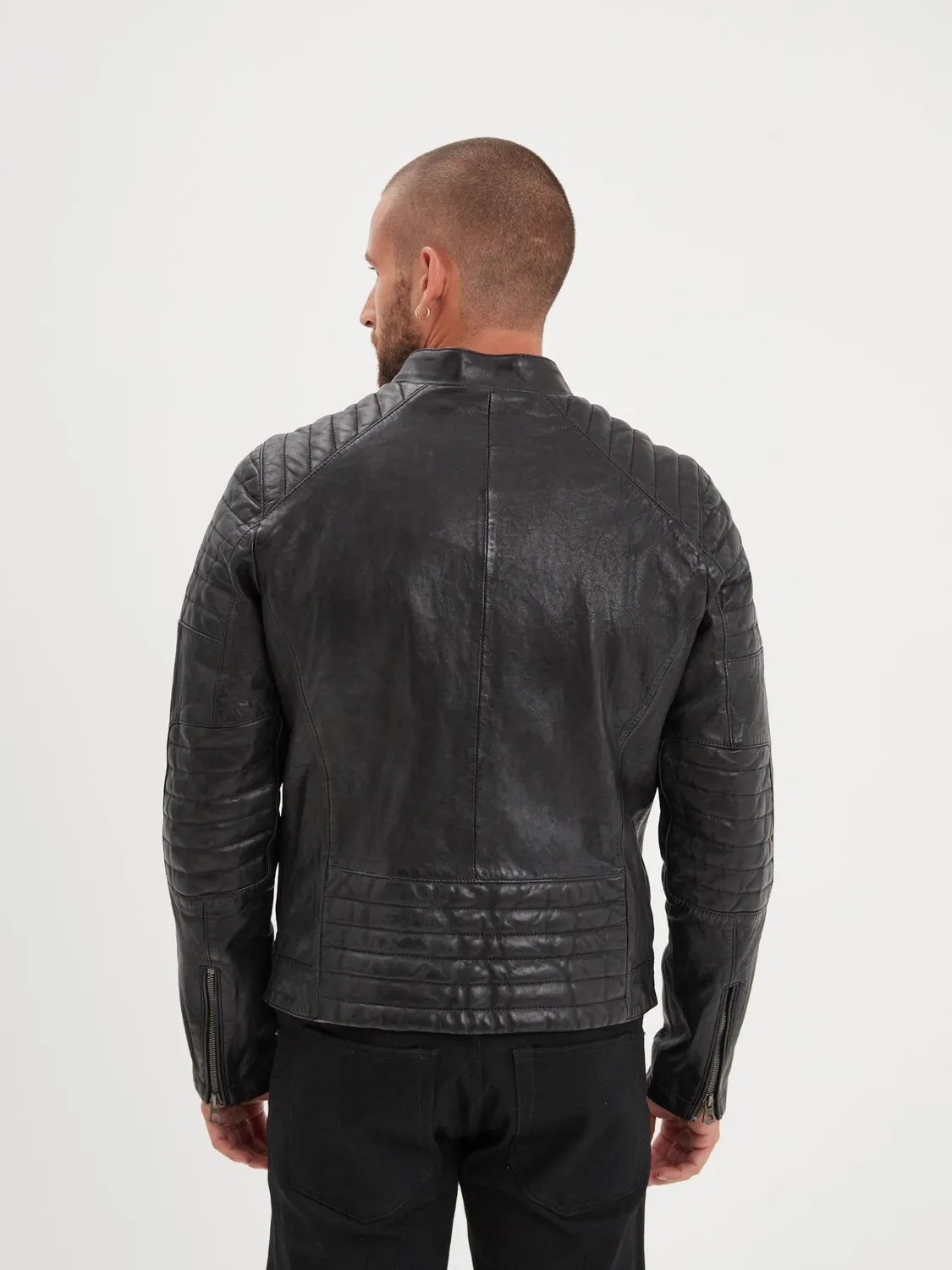 Daytona Starget blouson cuir vintage noir col motard