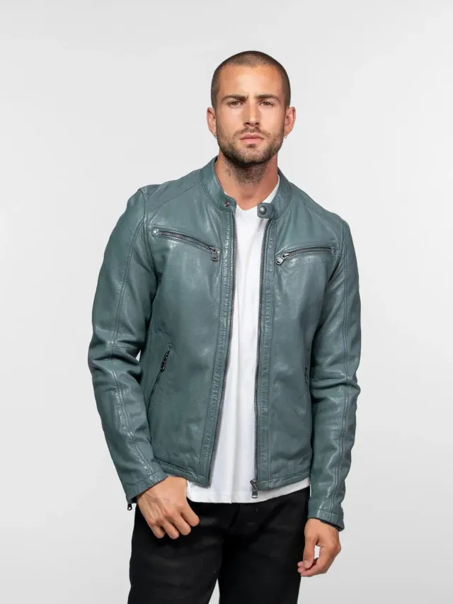Daytona Gafino blouson cuir homme cognac agneau col motard