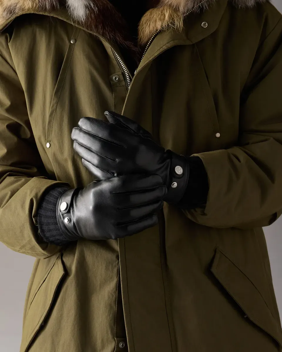 Moose Knuckles gants cuir noir doublés chauds