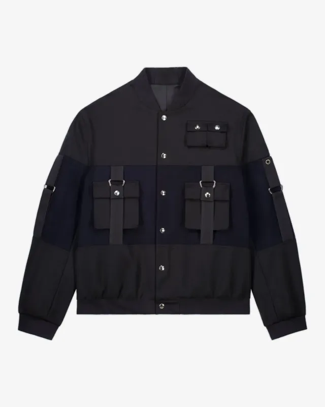 Lebrun blouson aviateur noir bleu laine cachemire