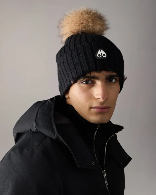 Moose Knuckles Fur Pompom bonnet noir laine taille unique