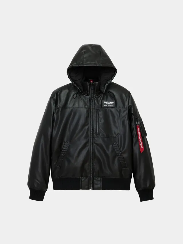 Alpha Industries Flight blouson simili cuir noir à capuche