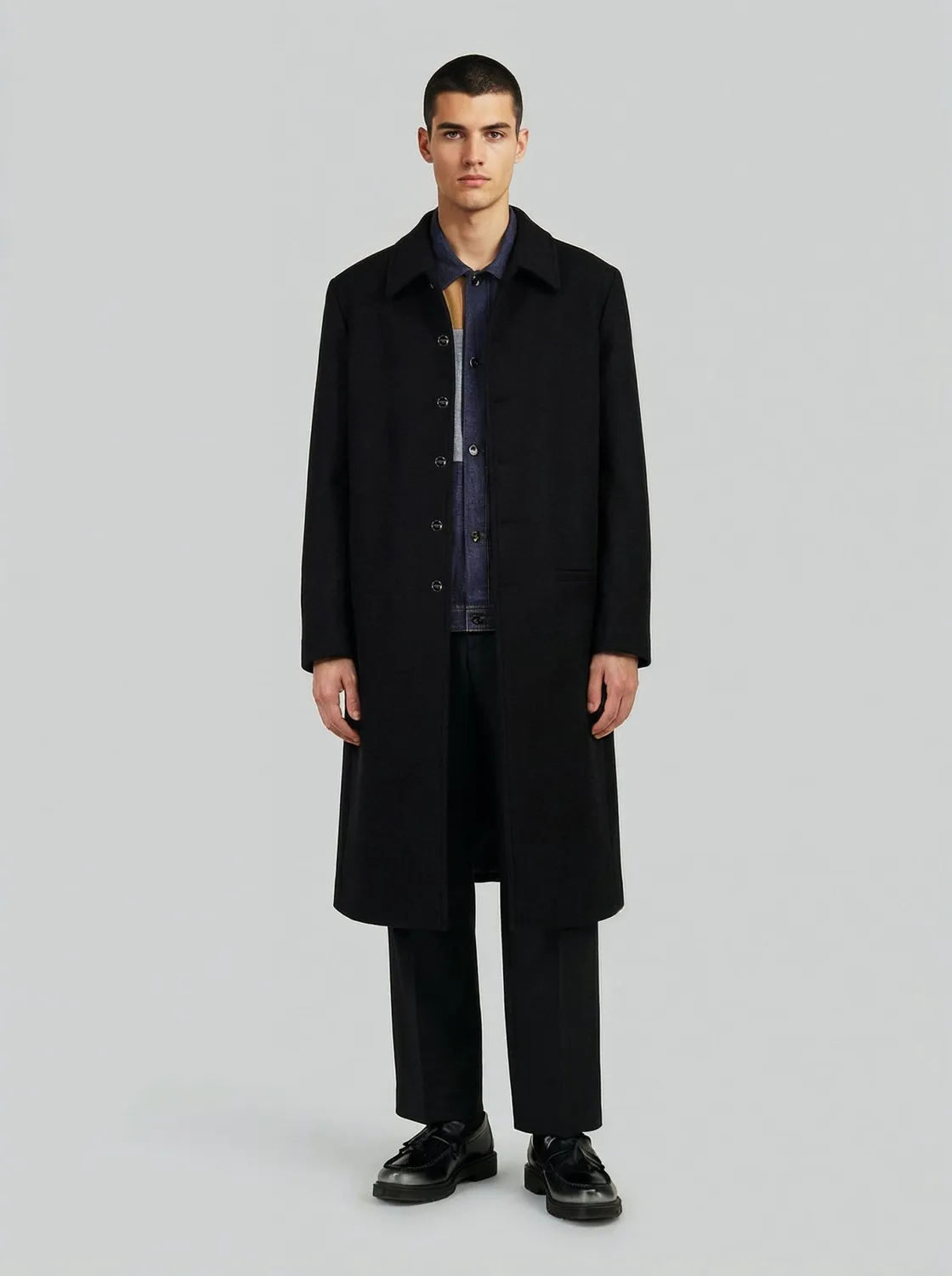 Lebrun Manteau Long Noir Minimaliste Laine