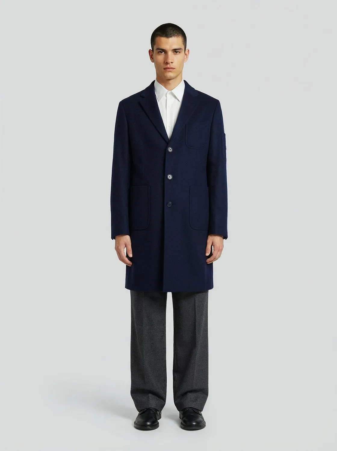 Lebrun Manteau Laine Cachemire Bleu Homme Coupe Ajustée