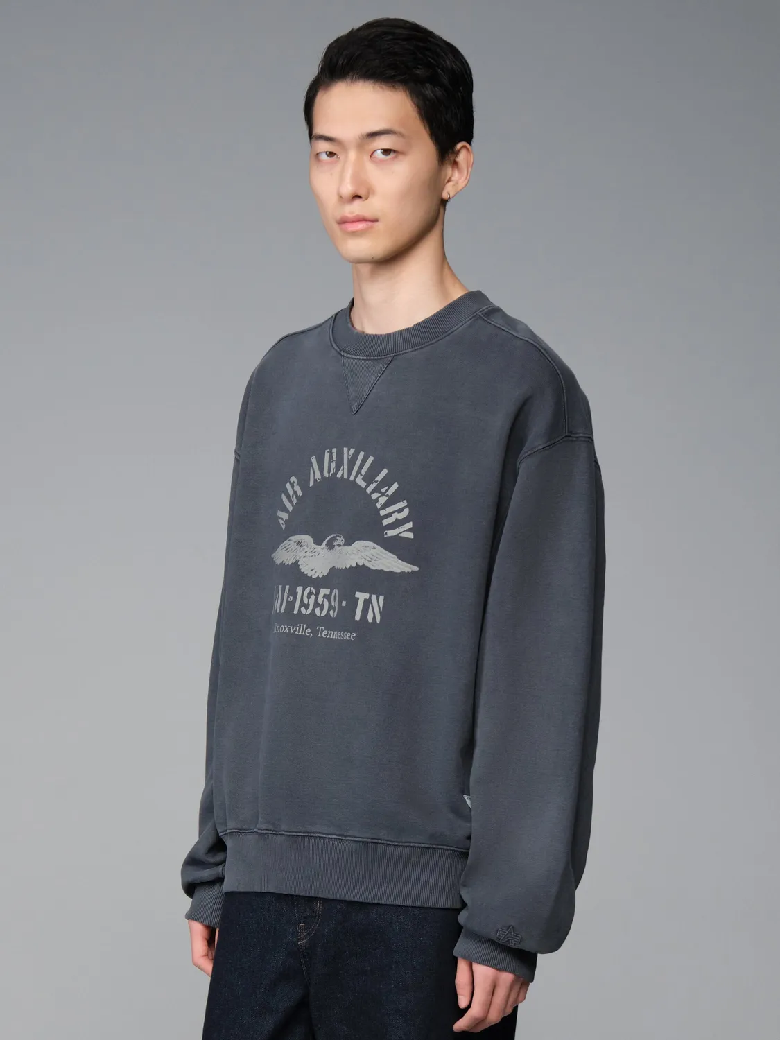 Alpha Industries Air Aux sweat col rond coton noir délavé