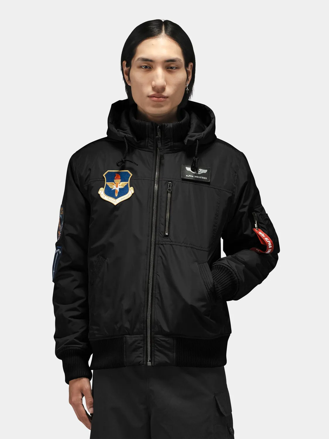 Alpha Industries Patched Hooded Rib bomber noir capuche