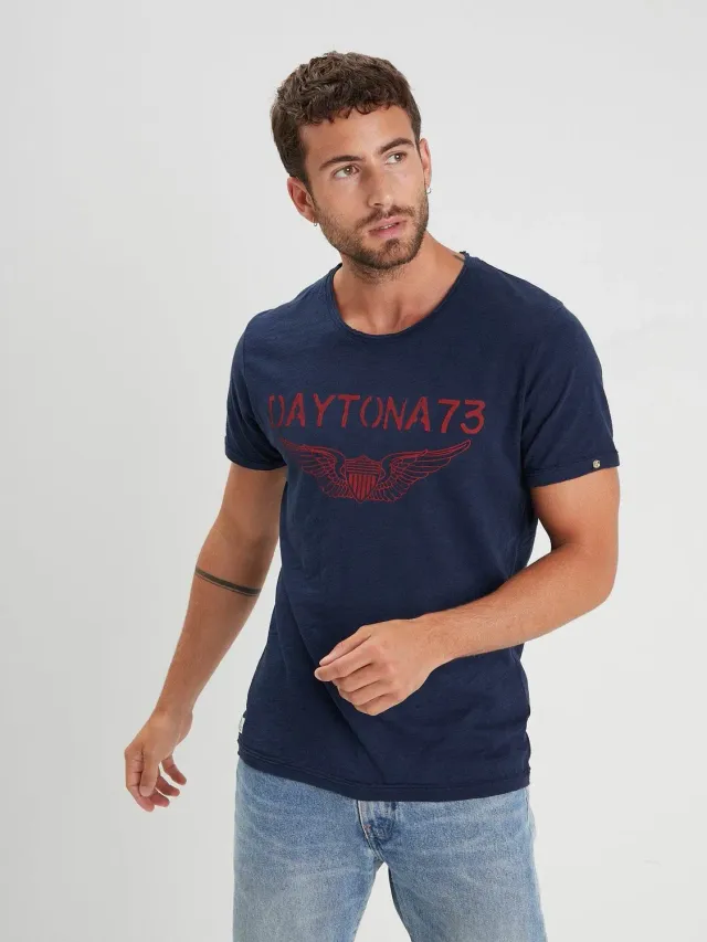 Daytona American t-shirt imprimé noir coton flammé