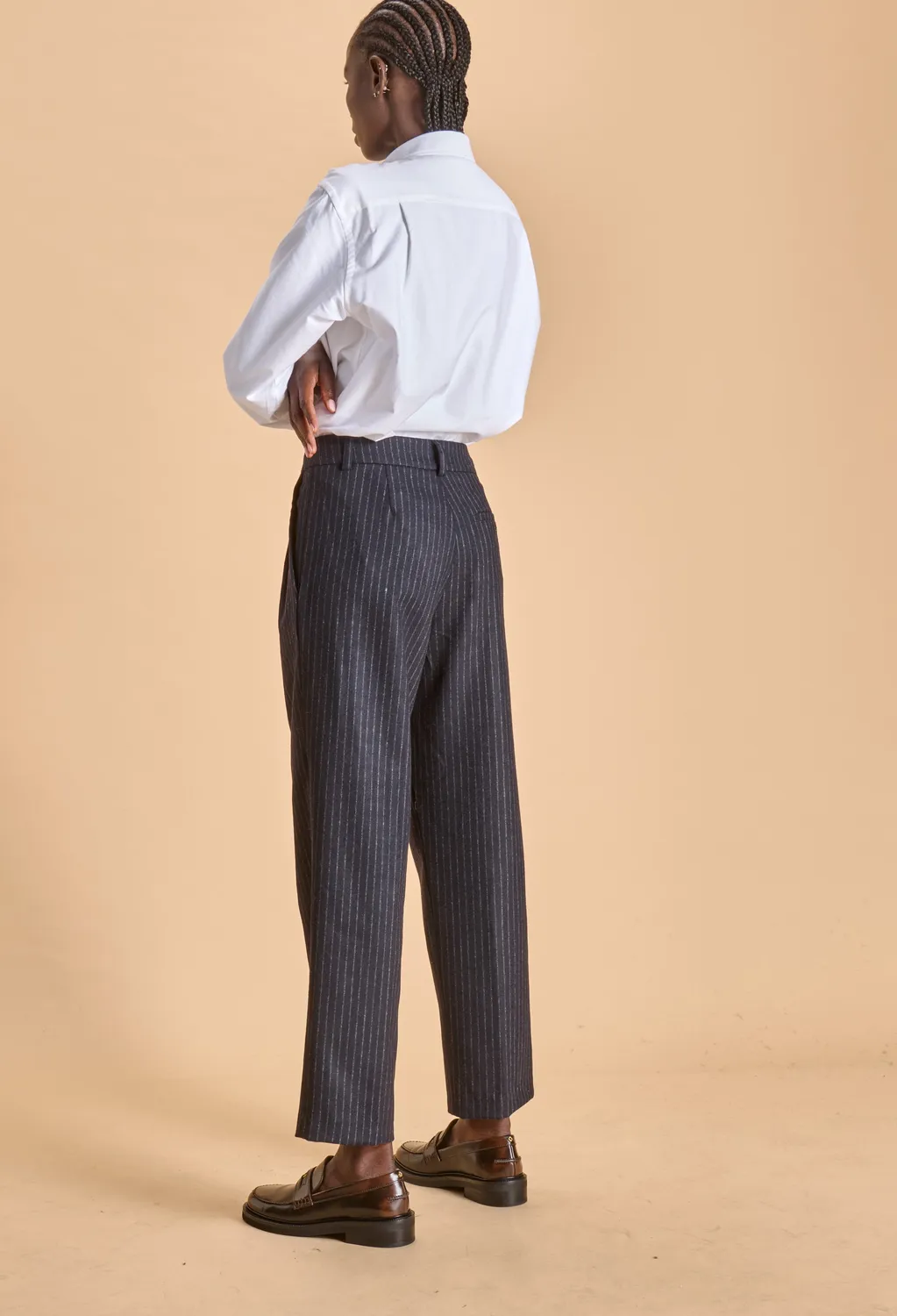 Soubacq Westminster pantalon femme laine bleu nuit rayures