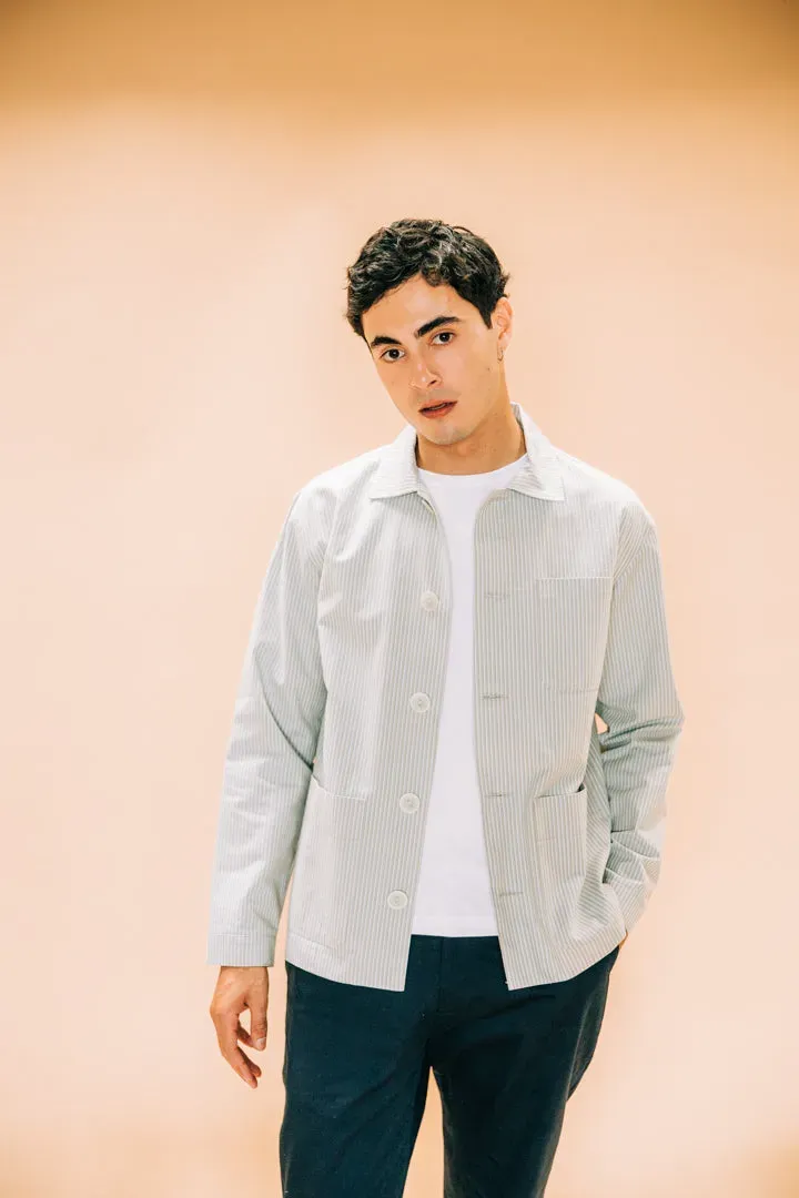 Soubacq Bleu Opéra veste coton chevrons bleus
