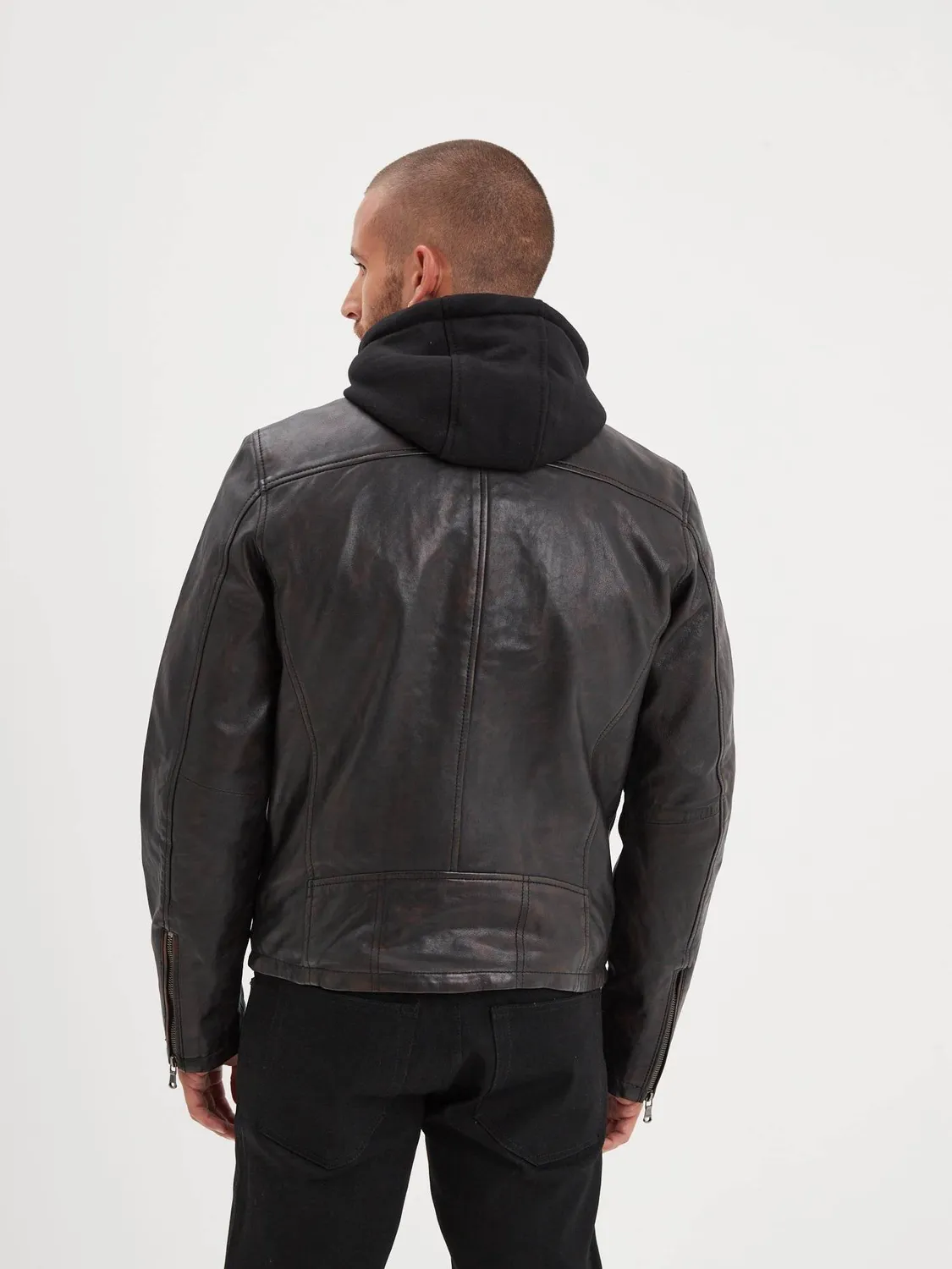 Daytona Winstoner blouson cuir capuche Black/Cognac agneau