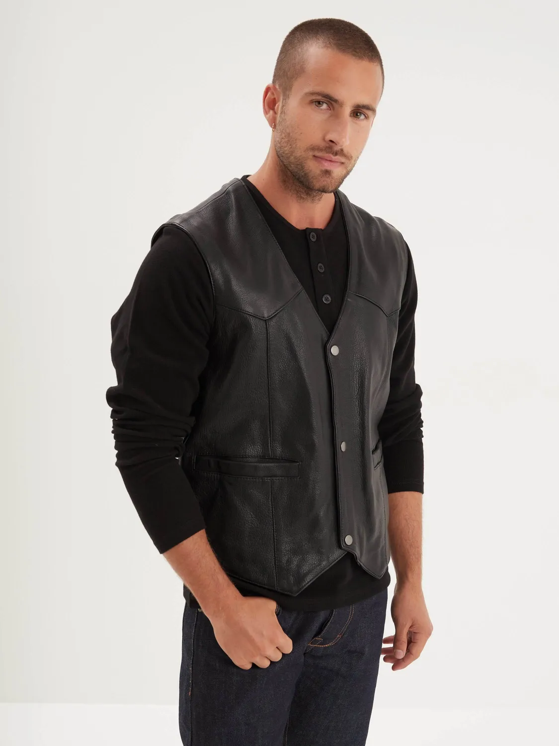Daytona Cafe Vest gilet cuir homme Black chèvre