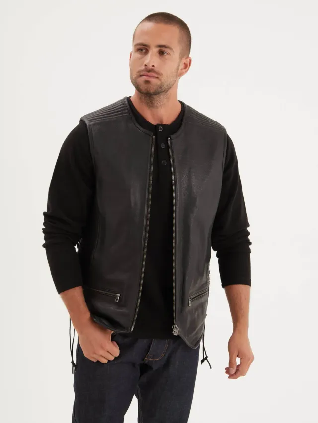 DAYTONA Free chapter gilet biker cuir homme noir chèvre