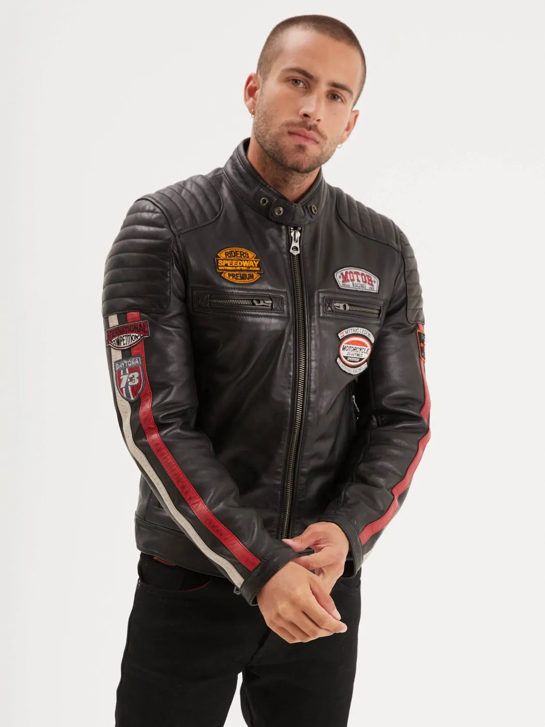 Daytona Gasly blouson motard mouton noir col motard