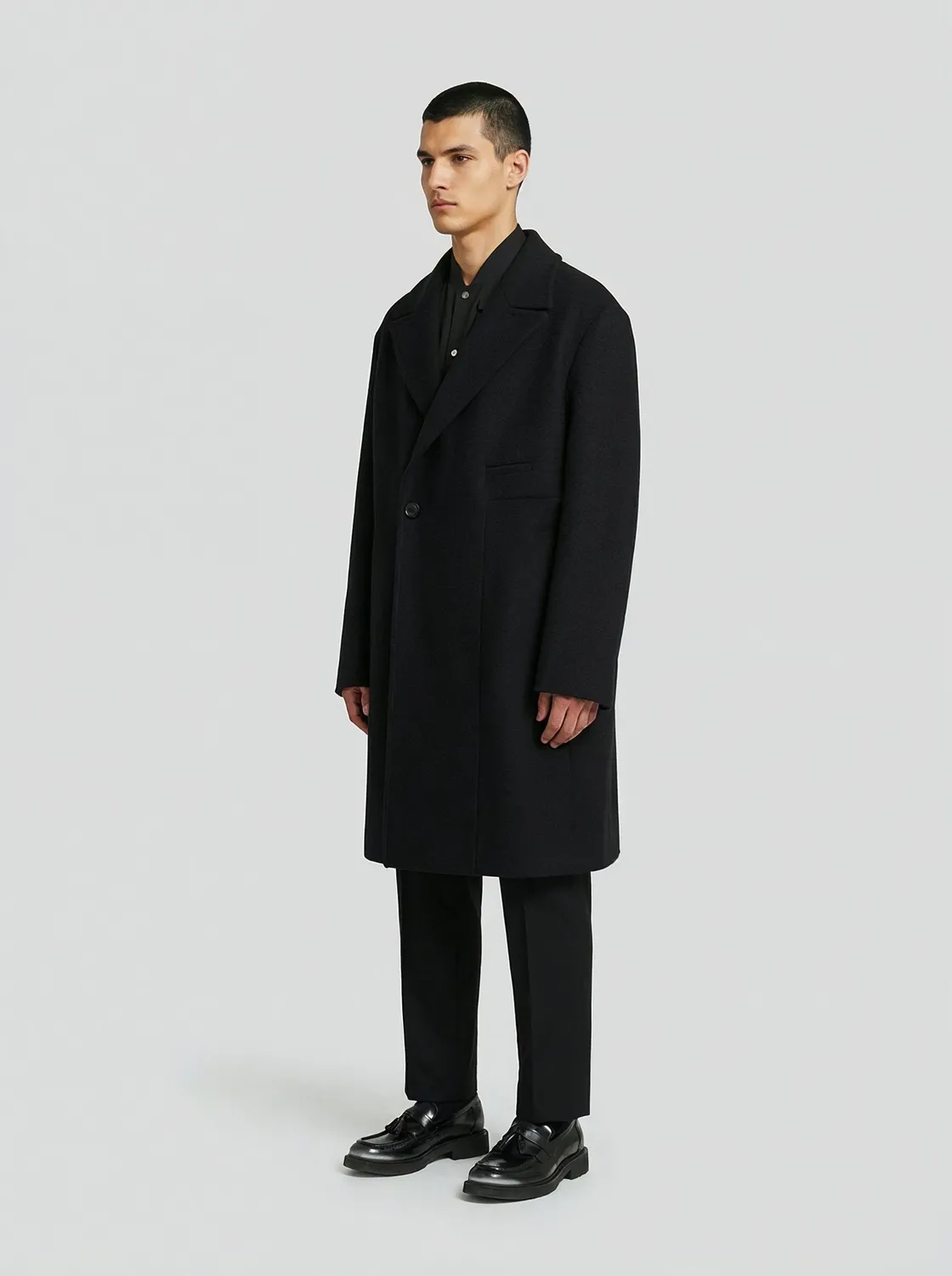 Lebrun Manteau Croisé Noir Laine Homme