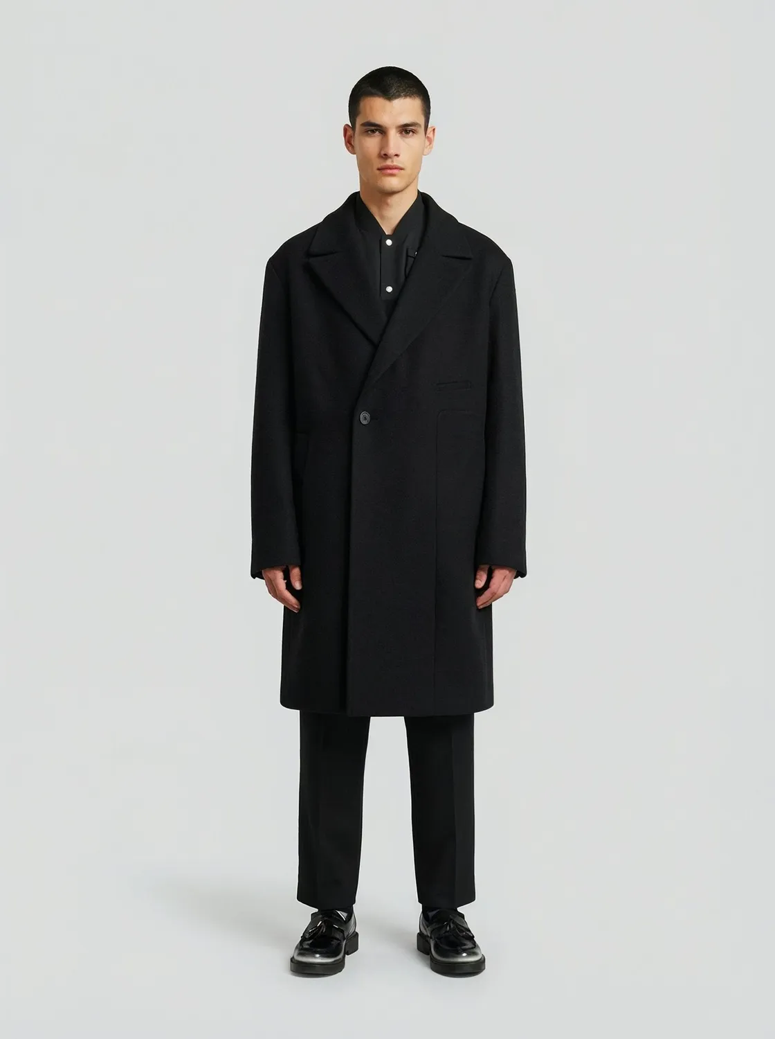 Lebrun Manteau Croisé Noir Laine Homme