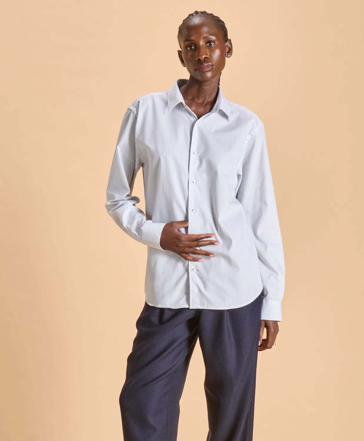 Soubacq Emile chemise popeline rayée bleu blanc