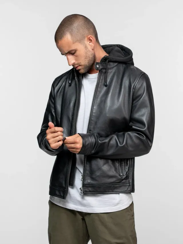 Daytona Shafter blouson cuir capuche noir nappa