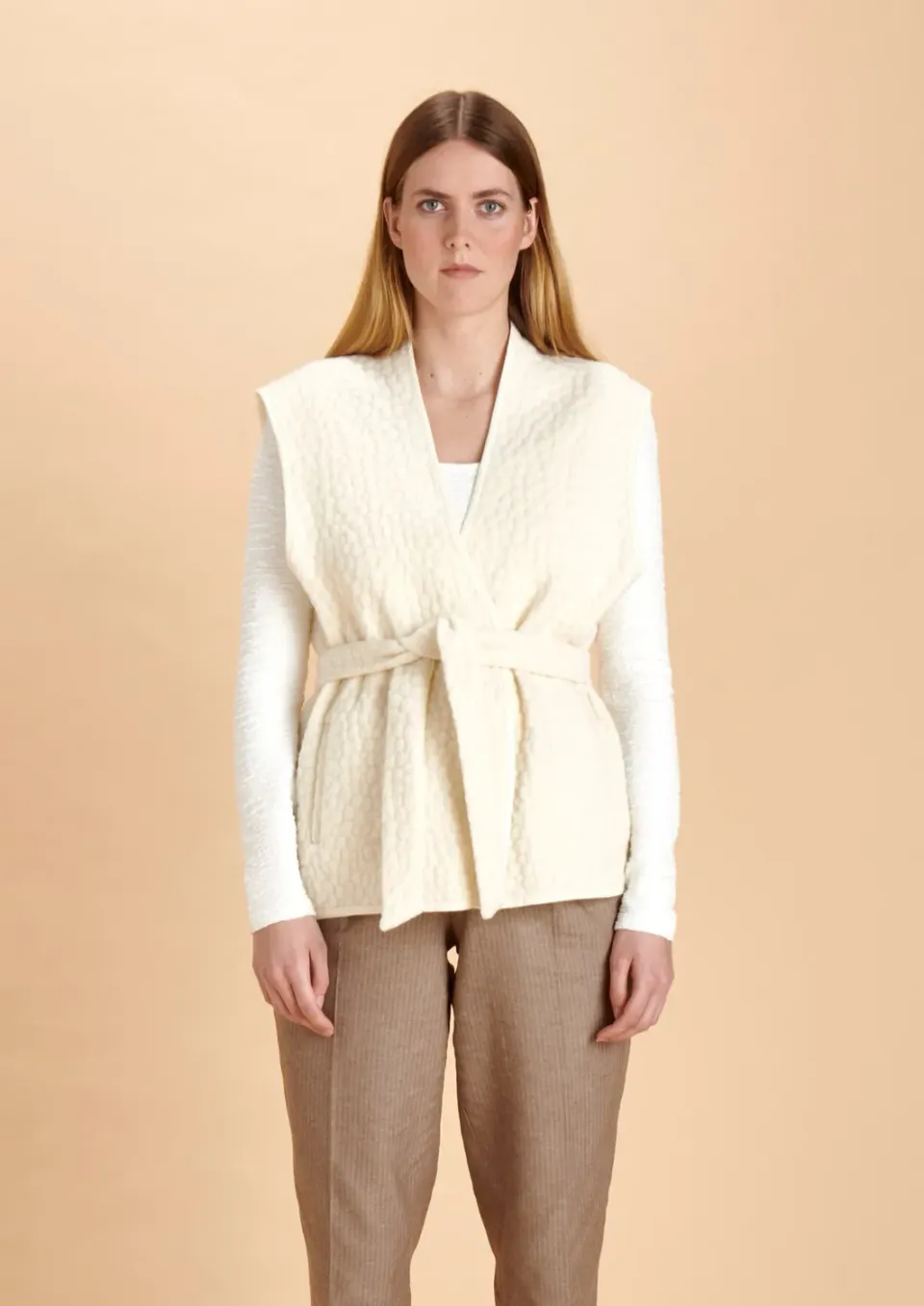 Soubacq Le Gilet Agnello gilet brocart blanc mi-saison