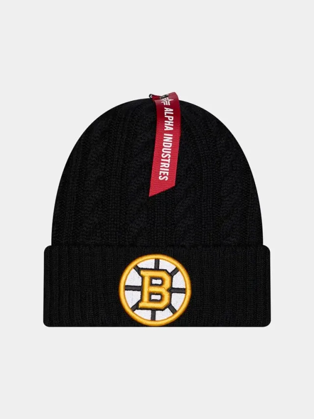 Alpha Industries Boston Bruins bonnet noir laine mérinos