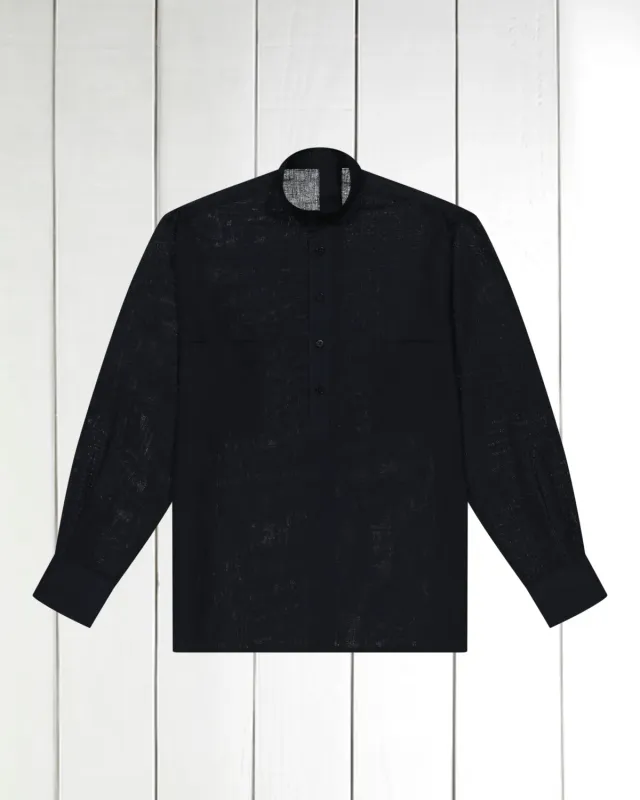 Hollington chemise col mao noire lin coton