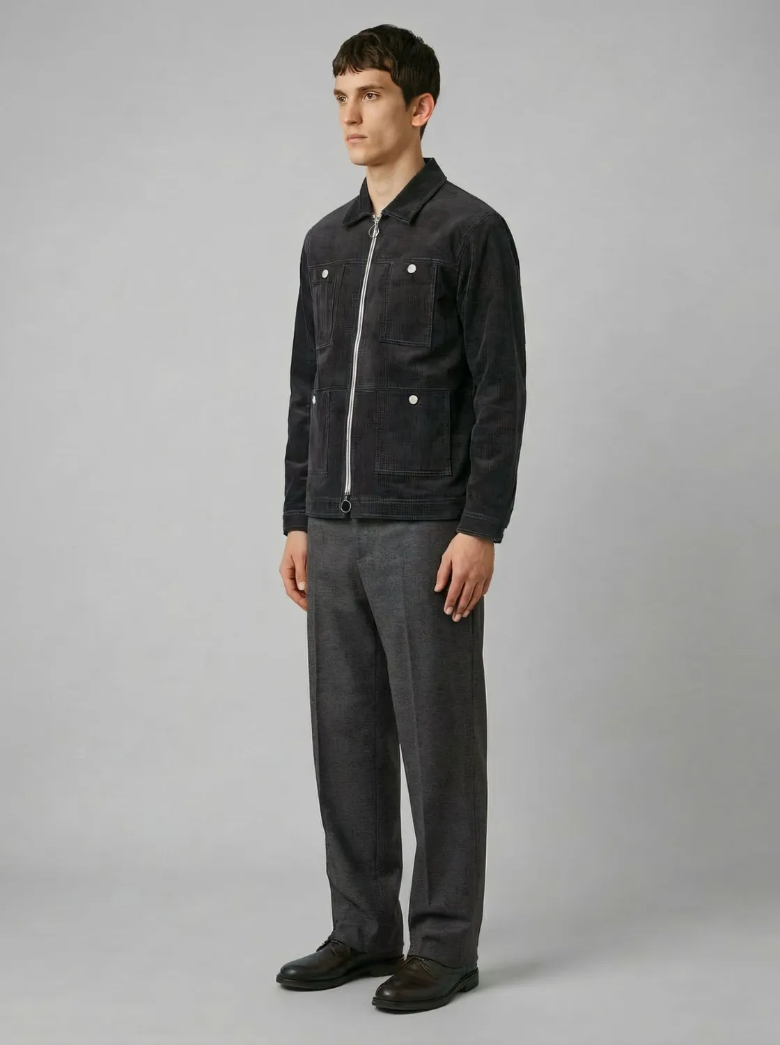 LEBRUN Velours Gris Blouson Velours Côtelé Zippé