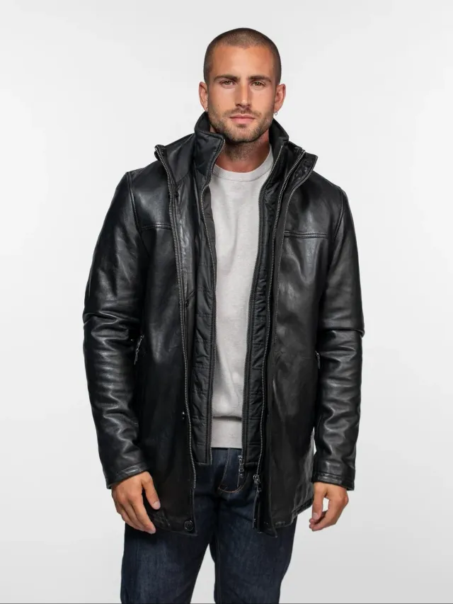 DAYTONA Tyler veste cuir agneau noir col montant