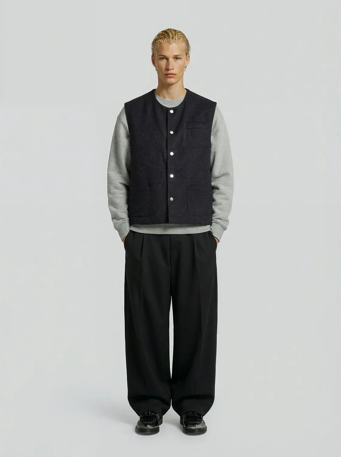 Lebrun veste sans manches gris anthracite laine doublée