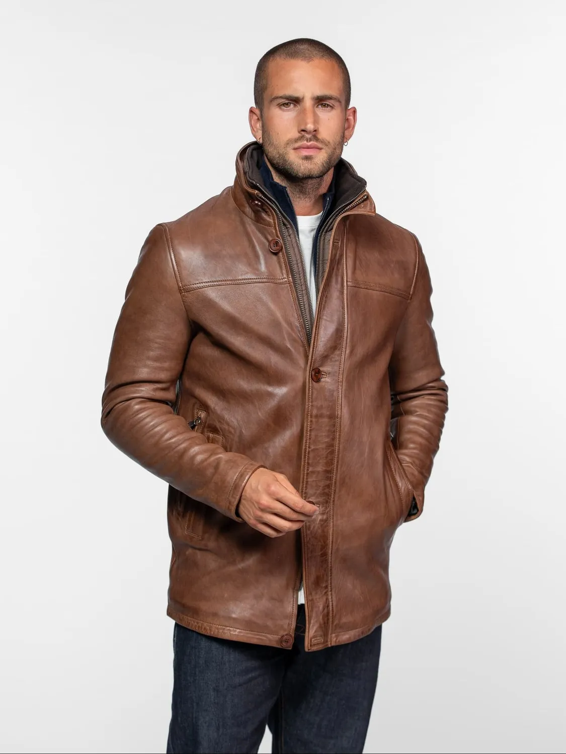 DAYTONA Tyler veste cuir agneau noir col montant